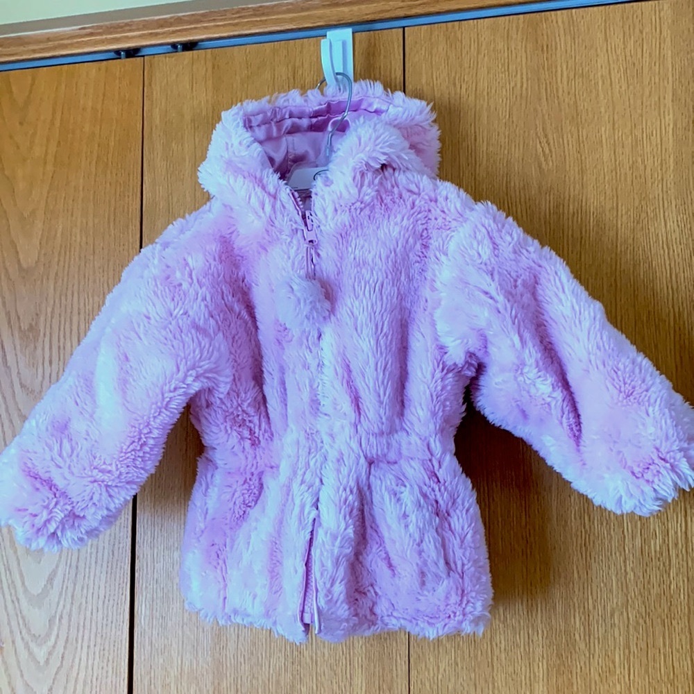 Big Chill 24 mos reversible satin faux fur Pom Pom pink zip toddler coat jacket